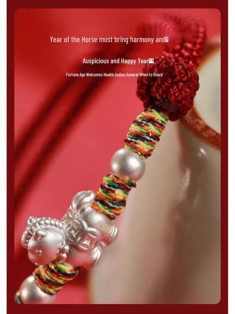 Sterlingsilber 999 Tierkreis Pferd Rotes Seil Armband - 2026 Geburtsjahr Sonderedition
