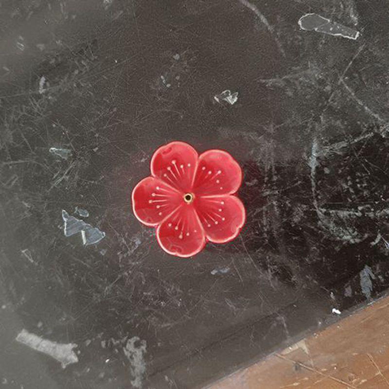 Ceramic Multi-Color Cherry Blossom Incense Holder with Gold Ring and Origami Crane Design