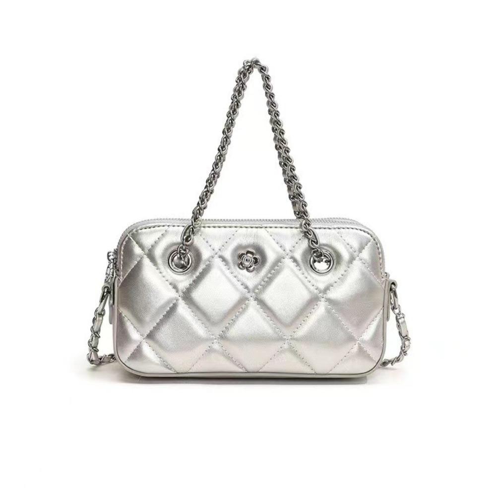 Rhombus Fashion Shoulder Messenger Bag Women's Bag 2024 New Versatile Small Square Bag Internet Celebrity Chain Double-layer Mobile Phone Bag