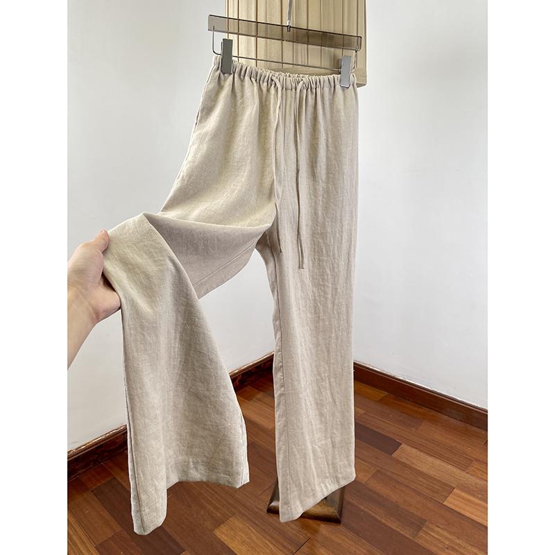 

Women s Summer Linen Wide-Leg Drawstring Pants - Breathable, Floor-Length, Trendy Old Money Style Medium
