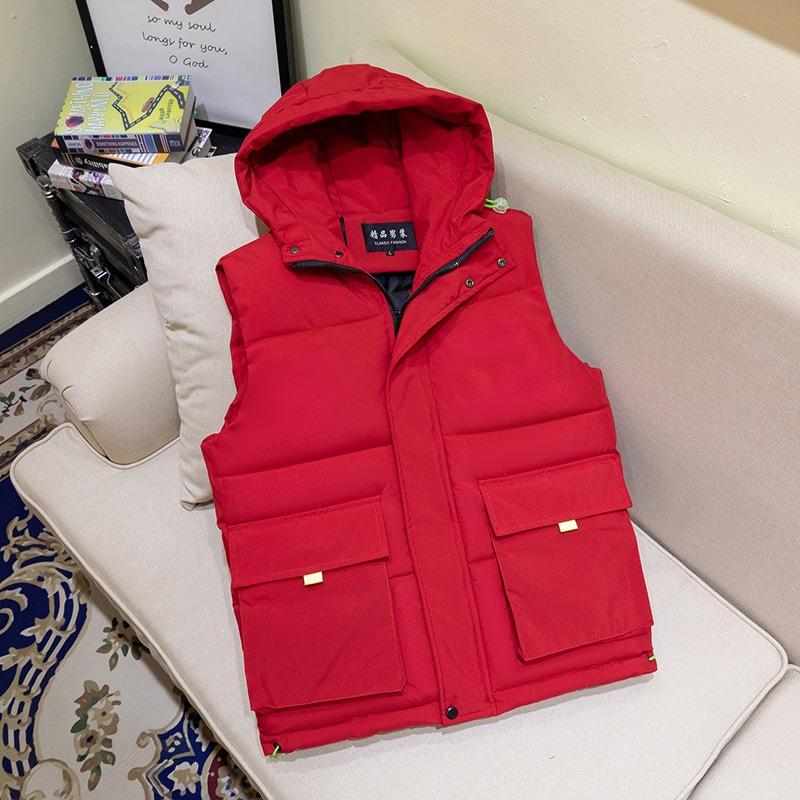 

Мужской жилет осенне-зимнего тренда, пуховый хлопковый жилет в стиле милитари, теплый, большого размера, утолщенный жилет, модная куртка 5XL (175-95 kg) красный