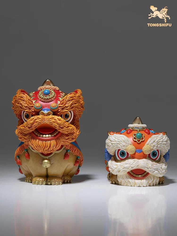 "Good Luck and Lion Dancing" Living Room Desktop Copper Lion Ornament, Home Decoration Crafts