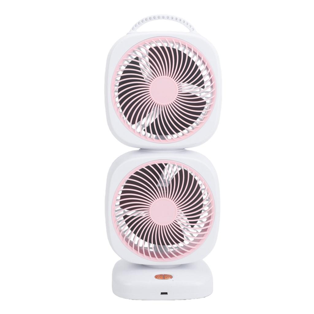 Dual Layer Desk Fan Air Circulator Cooling Tower Fan for Family Office Outdoor Camping 5 Speed Settings Pinkish