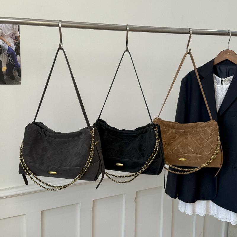 Torba shopper z drobnym kwiatowym wzorem, retro wzór rombów, łańcuszkowy pasek, do codziennego dojazdu, torba pod pachę