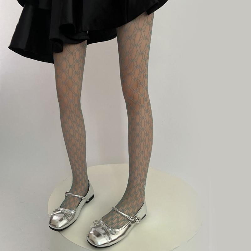 Women See Through Fishnet Pantyhose Stockings Japanese Aesthetic Hollowed Geometric Circle Pattern Mesh Tights Leggings