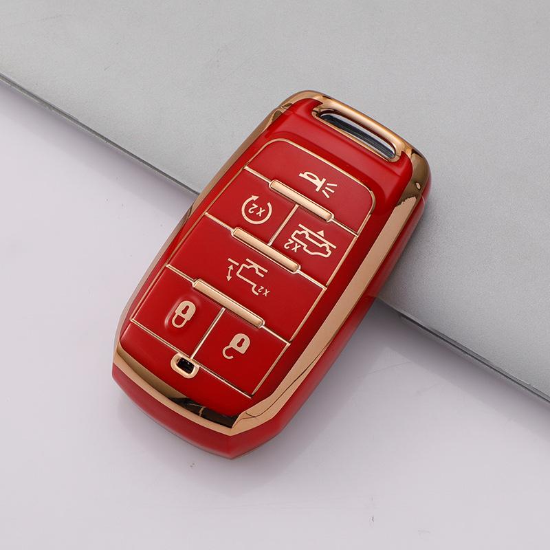 Pouzdro na klíč Jeep & Dodge se zlatým okrajem pro Compass, Cherokee, Renegade, Grand Cherokee