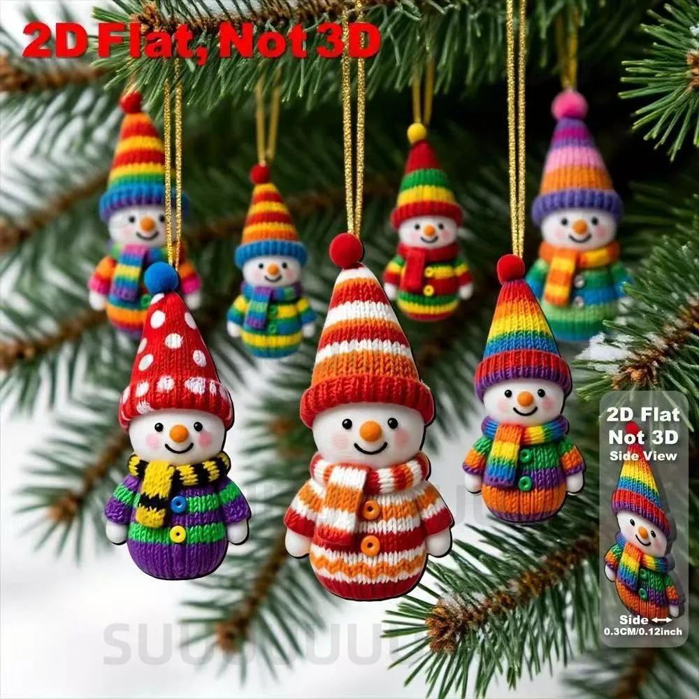 Christmas tree pendants Snowmen wooden 2D, set 8 pcs, New Year decor