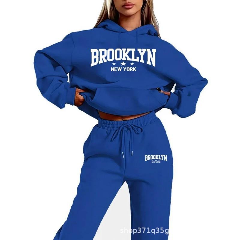 Womens Hooded Sweatshirt Set With Letter Print Long Sleeve Top Pants Streetwear Casual Tracksuit