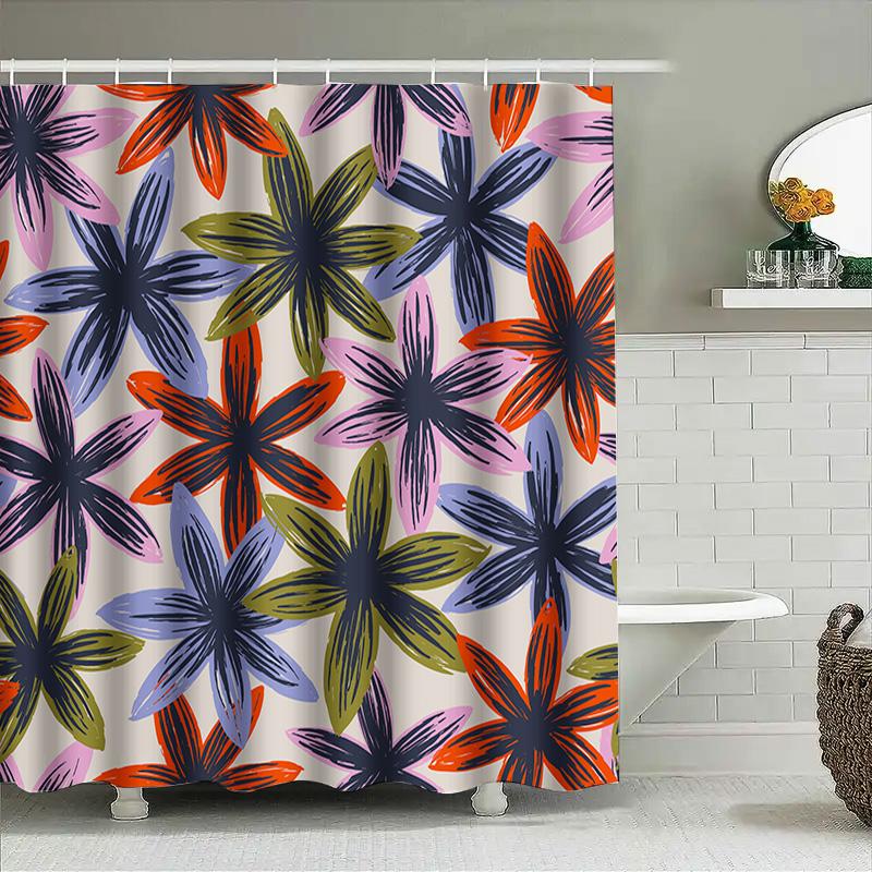 Bathroom Shower Curtain with Flower Pattern Decorative Print for Home Decoration Waterproof Fabric Available in Different Sizes