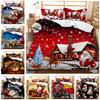 Red Christmas Bed Three-Piece Quilt Cover 3D Digital Printing Kit Bedding