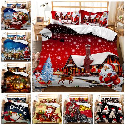 Red Christmas Bed Three-Piece Quilt Cover 3D Digital Printing Kit Sanded Bedding