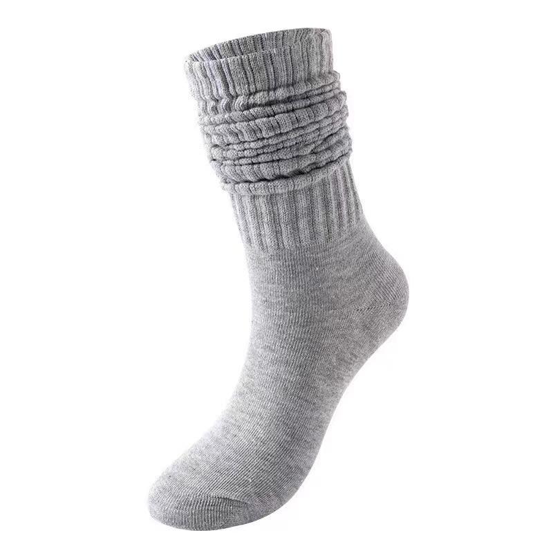 1 Pairs Women Pile Up Socks Fashionable Trendy Versatile White Solid Color Basic Socks Comfortable Breathable Mid Length Socks