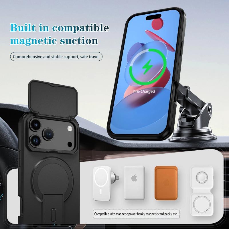 Shockproof Armor Flip Camera Protect Phone Case for IPhone 17 16 13 12 11 Pro Max 14 15 Plus 16E 17 Air for Magnetic Stand Cover