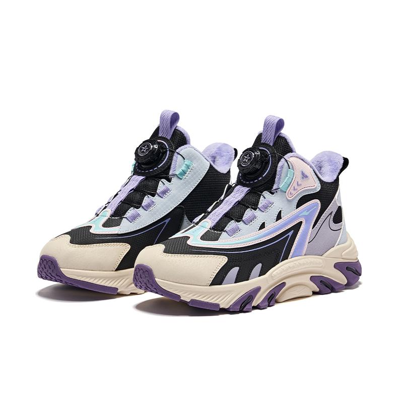 Hongxing Erke Comfortable Warm Mid-Top Casual Shoes Kids sneakers Black Purple 65124421010-008
