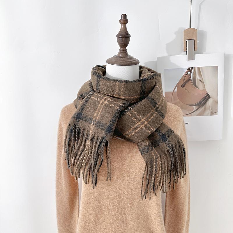 Autumn and winter student couple retro imitation cashmere fringed plaid scarf sweet fashion warm scarf shawl