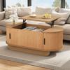 Height-Adjustable Coffee Table 110×50×42cm, up to 55.5 cm, Wood Color, Oval Sofa Table with Roller Shutters, Hydraulic Lifting Mechanism