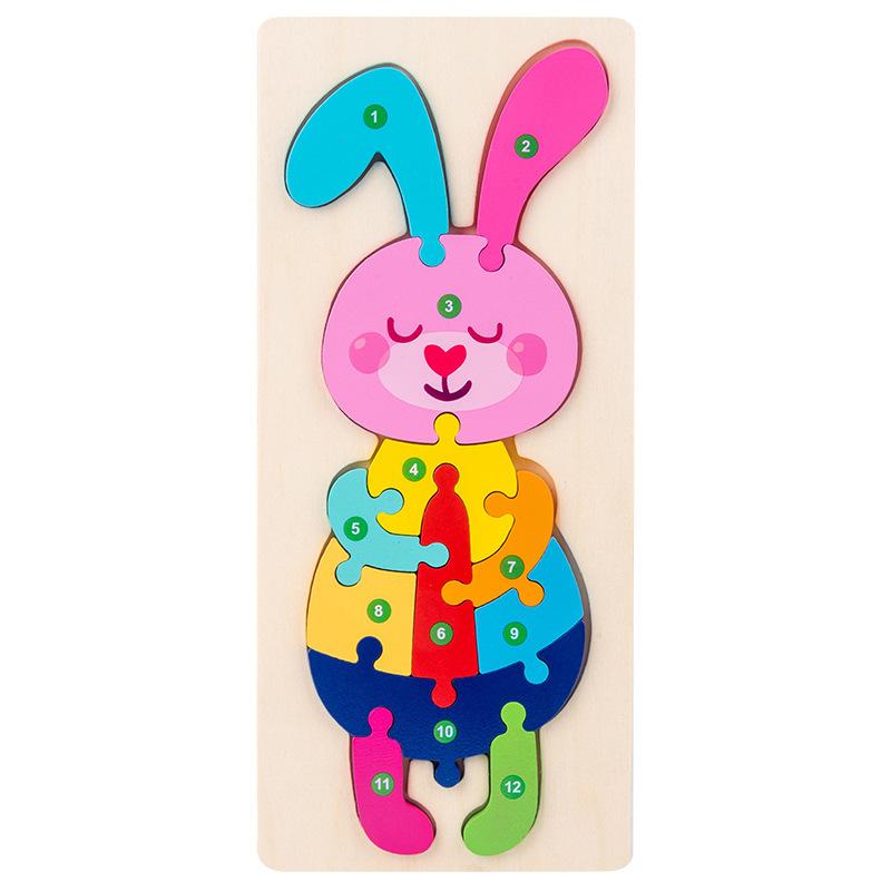 Wooden Large Buckle Three-dimensional Cartoon Animal Puzzle Puzzle Board Children's Educational Early Education Toy Building Blocks