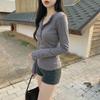 La Chapelle V-Neck Button-Up Long Sleeve T-Shirt