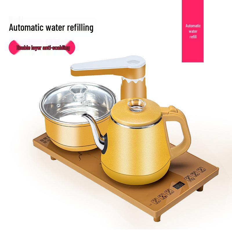 Automatisches Teegeschirr mit integriertem Tisch, Induktionskochfeld, Kung Fu Teekanne, Tablett und Wasserkocher für Zuhause