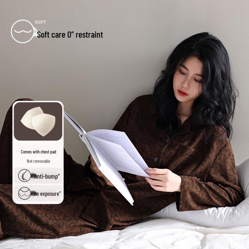 

Пижамный комплект из антибактериального модала для женщин — мягкий, с длинными рукавами и нагрудными вкладышами, новый китайский стиль, идеально подходит для весны, осени и зимы. Extra Large