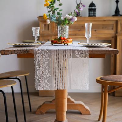 White Lace Table Runner Romantic Semi-Sheer Embroidery  for Dining Table Wedding Party Home Decor Accessories