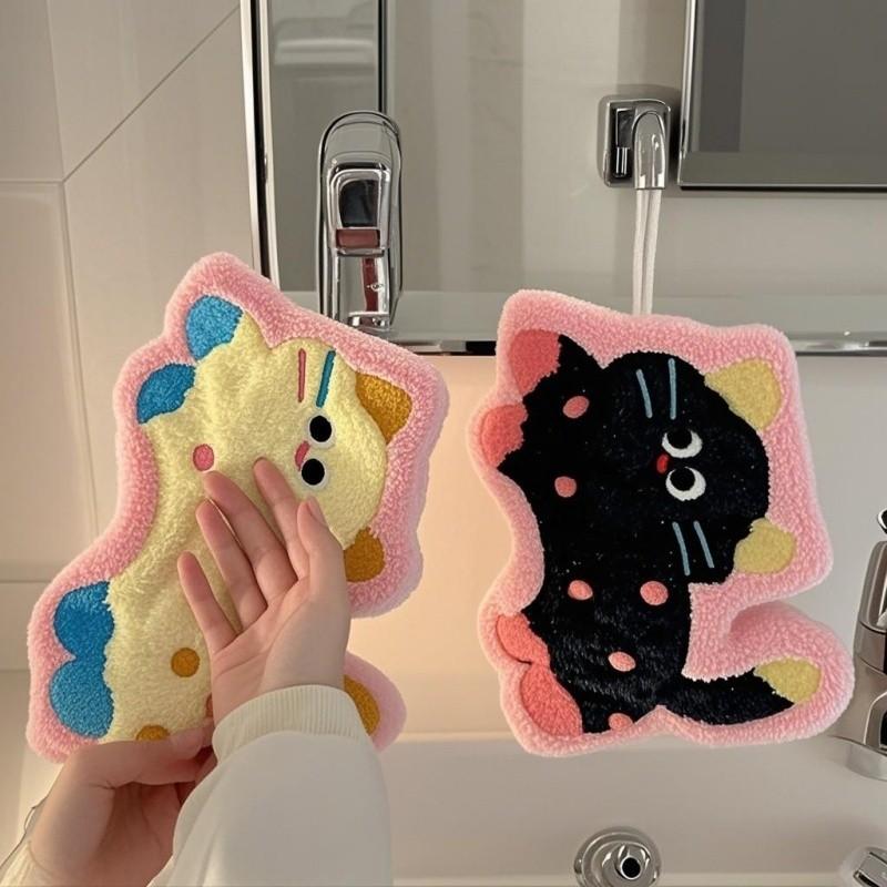 1Pcs Cute Cartoon Dopamine Hand Towel Hanging Style Household Kitchen Children's Bathroom Absorbent and Non Shedding Towel