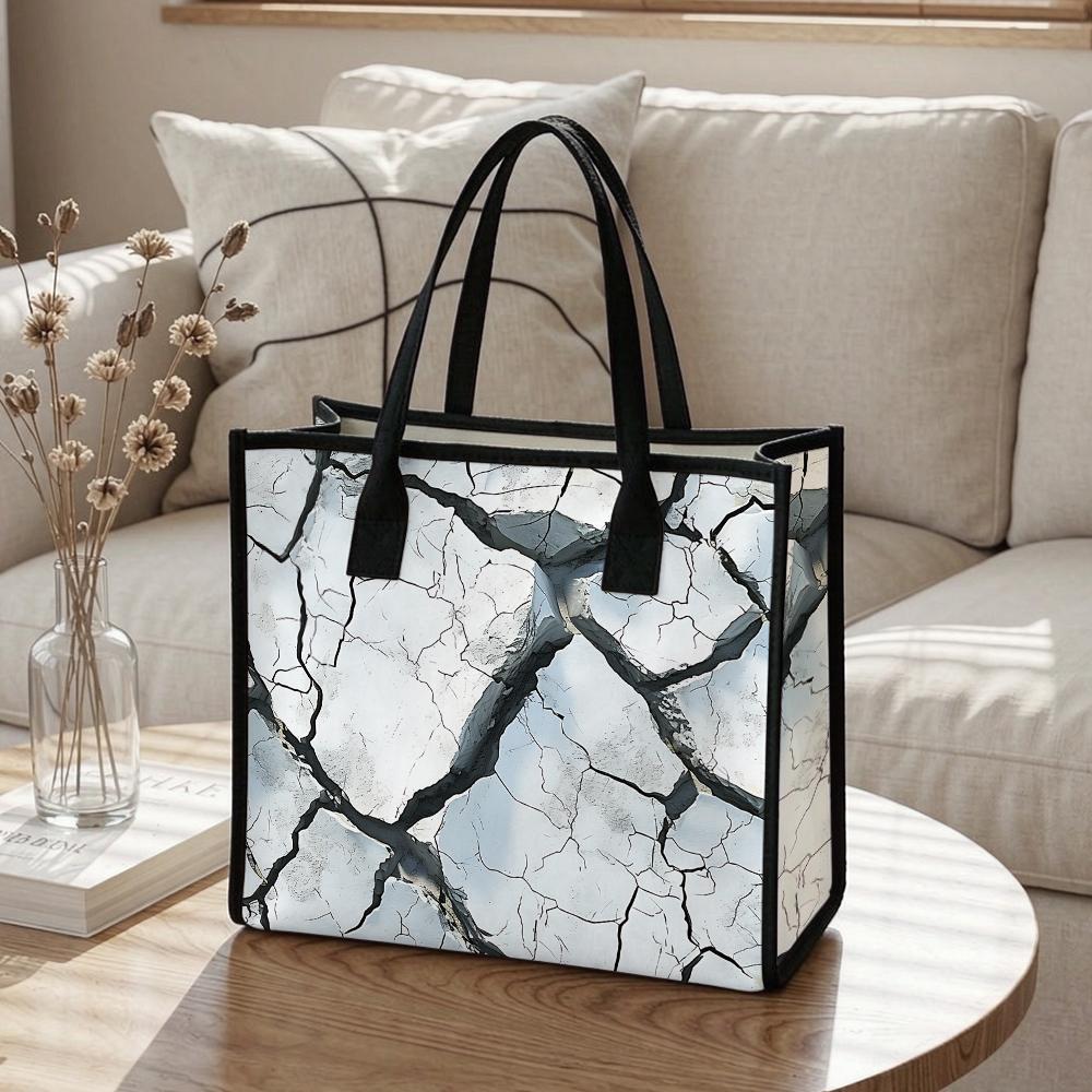 Marble Crack Pattern Tote Bag Casual Stylish Handbag for Daily Shopping Use