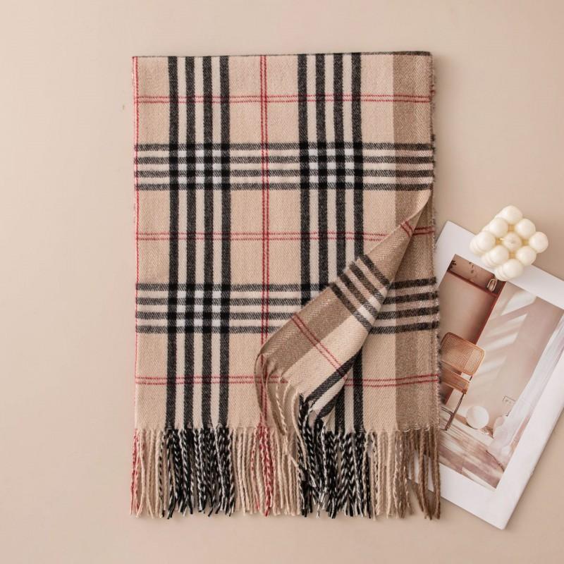 Womens Knitted Wool-Feel Scarf With Fringe Plaid Winter Warm Shawl Office Casual Wear