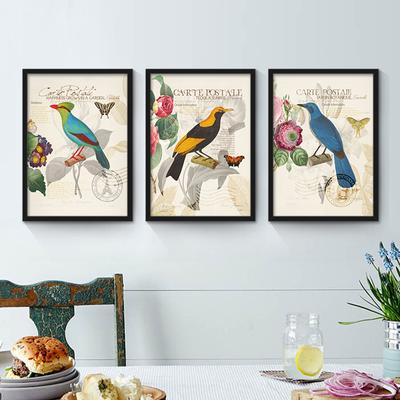 Americký venkovský obývací pokoj dekorativní malba Moderní jednoduché malby květin a ptáků Restaurace Freska