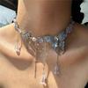 Temperament Rhinestone Butterfly Choker Necklace for Women Elegant Green Crystal Long Tassel Necklace Y2K Party Charms Jewelry