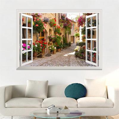 מודרני 3D Flower Town תצוגת חלון מזויף מדבקות קיר מדבקות טפט נשלפות מדבקות מדבקות לקישוט הבית