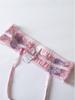 Pink Satin Embroidered Lingerie Set with Open Cup Bra, Garter, and Panty