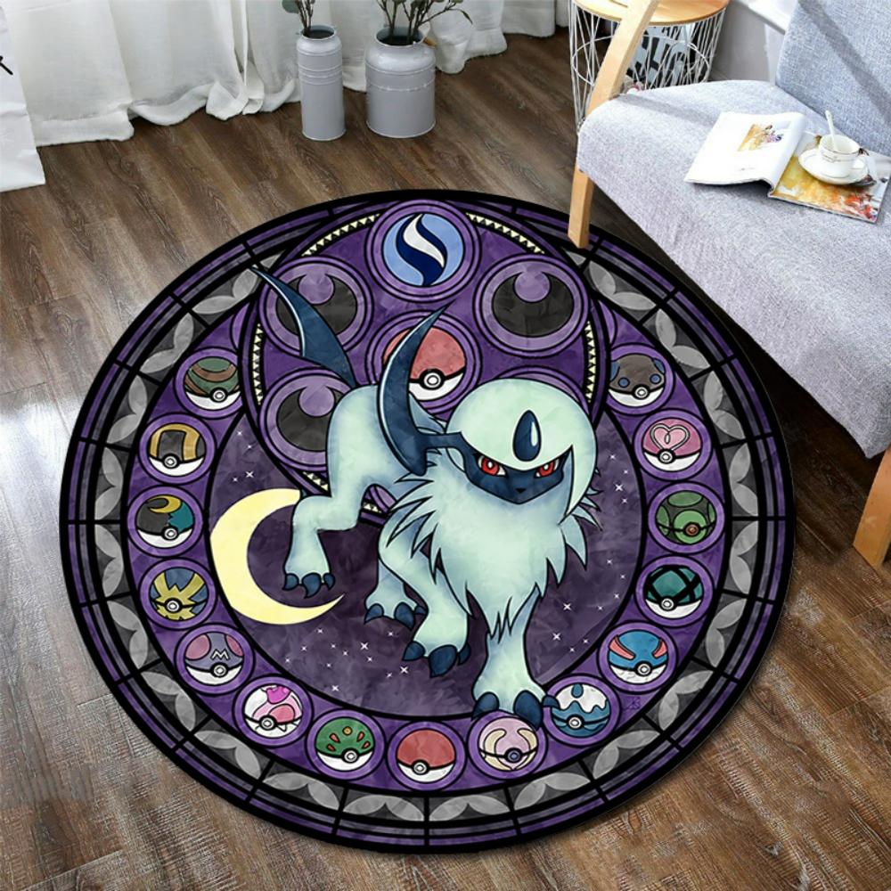  Pokemon Black Sylveon Elves Round Rug Elegant Floor Mat for Living Room Gaming Chair Area Bedside Decor Themed Carpet