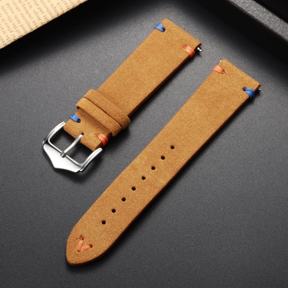 Calfskin Soft Suede Strap Watch Band 18mm 20mm 22mm Handmade Stitching Cowhide Strap for Omega for Seiko Smartwatch Wristband