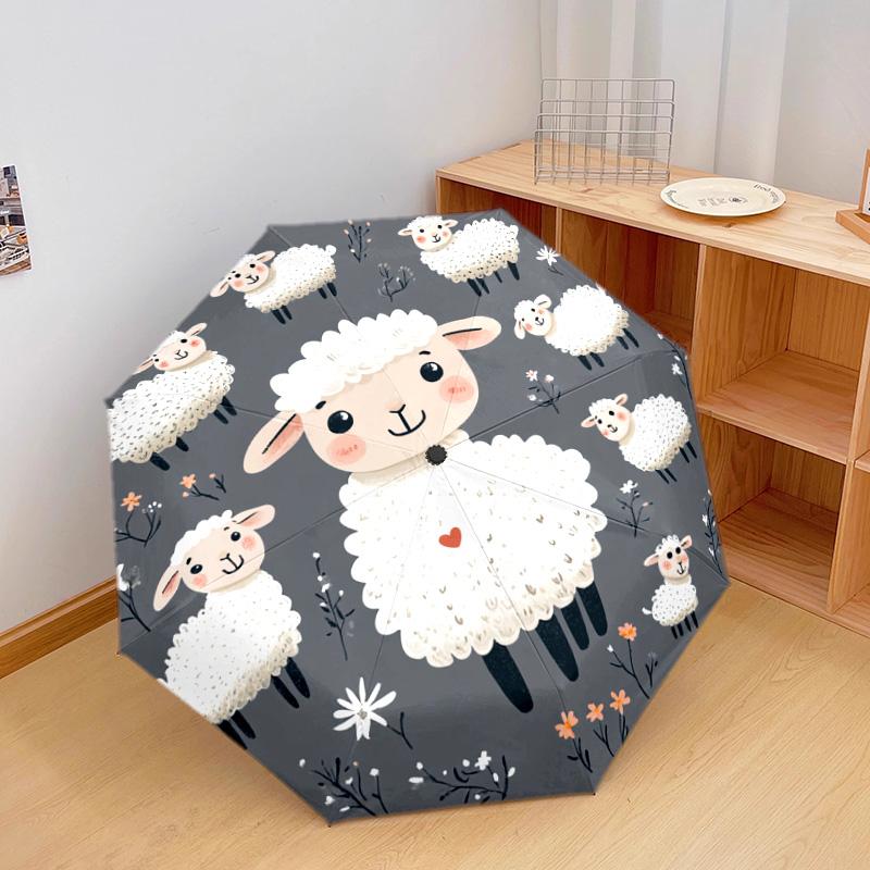 1 PC Automatic Folding Umbrella - Cute Sheep Pattern, Portable & Foldable Design with 8 Ribs, Christmas Birthday Gifts