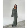 LYRIA Elegant Knitted Sweater Maxi Dress Outfits for Women Flare Sleeve Sexy Backless Dresses Edible Tree Fungus Clothes