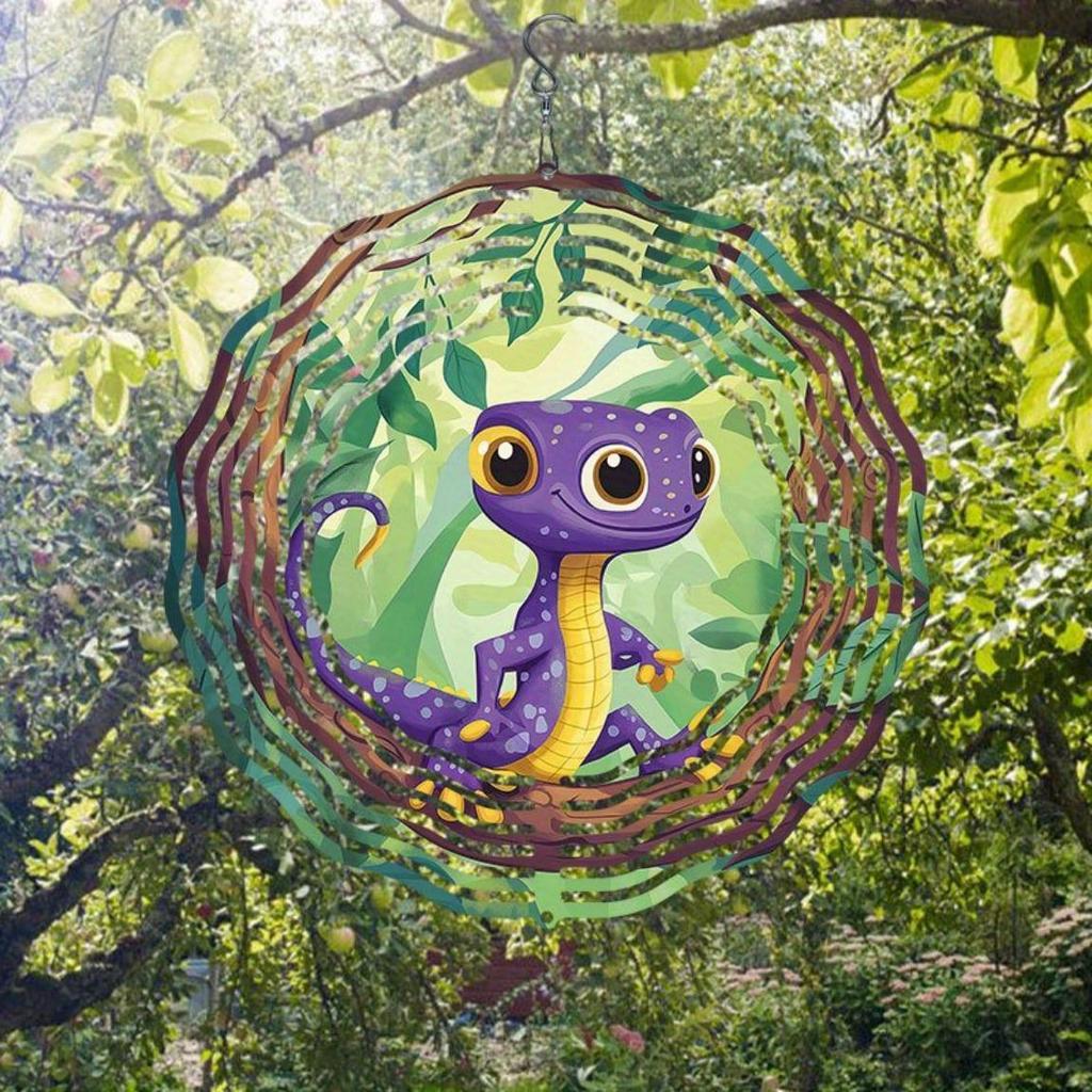 Classic Purple Lizard Pattern Metal Wind Chime Kinetic Hanging Ornament for Outdoor Christmas Thanksgiving Gift Lawn Garden Decor
