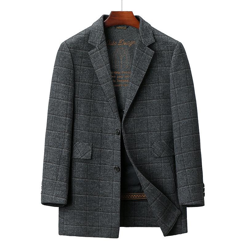 High-end Wool Suit for Young and Middle-aged People, Down-lined Woolen Coat, Men's Double-sided Cashmere Coat, Winter Dad Coat