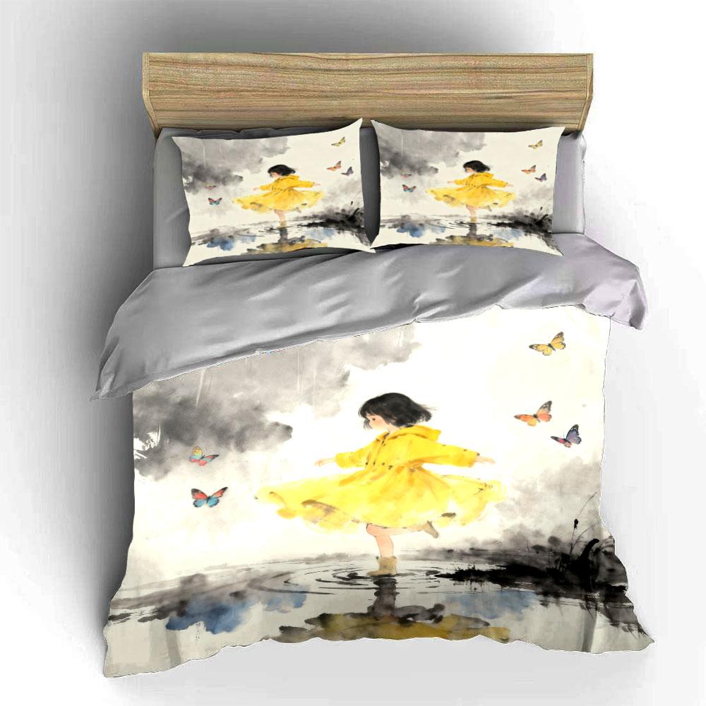 Butterfly Girl Canvas Art Set Soft Comfortable Duvet Cover Bedding Set Included 1*Duvet Cover & 2*Pillowcases, Gift