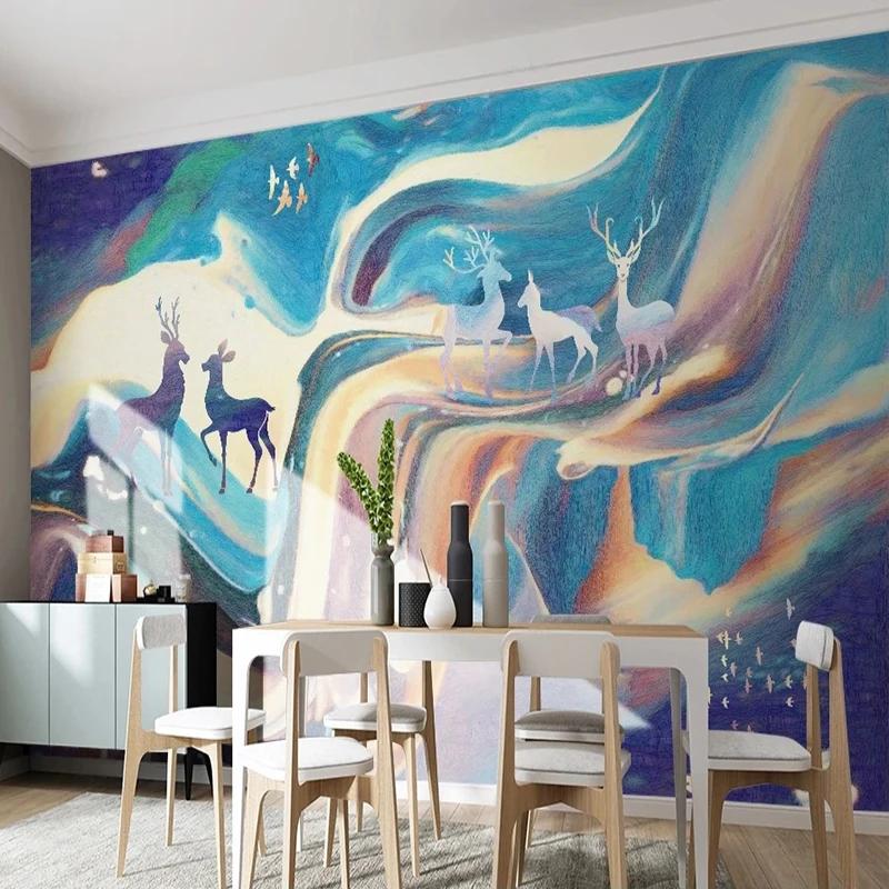 Any Size Wallpaper Hand Drawn Abstract Art Elk Decorative Mural Poster Living Room Bedroom Home Decor Fresco