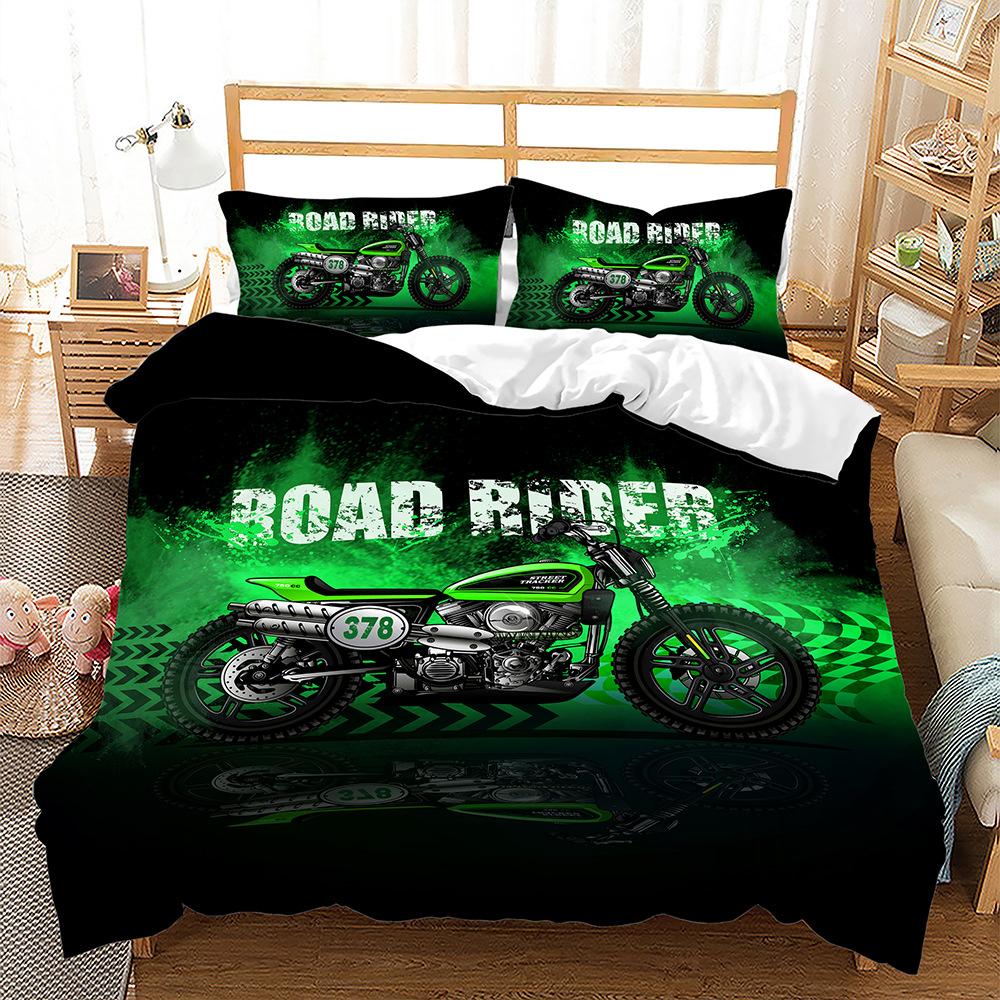 3D Motorcycle Quilt and Pillow Case 2/3 Piece Retro Style Motorcycle Bedding Set EU135 * 200 Soft and Easy To Clean Home Decoration for Boys' Rooms