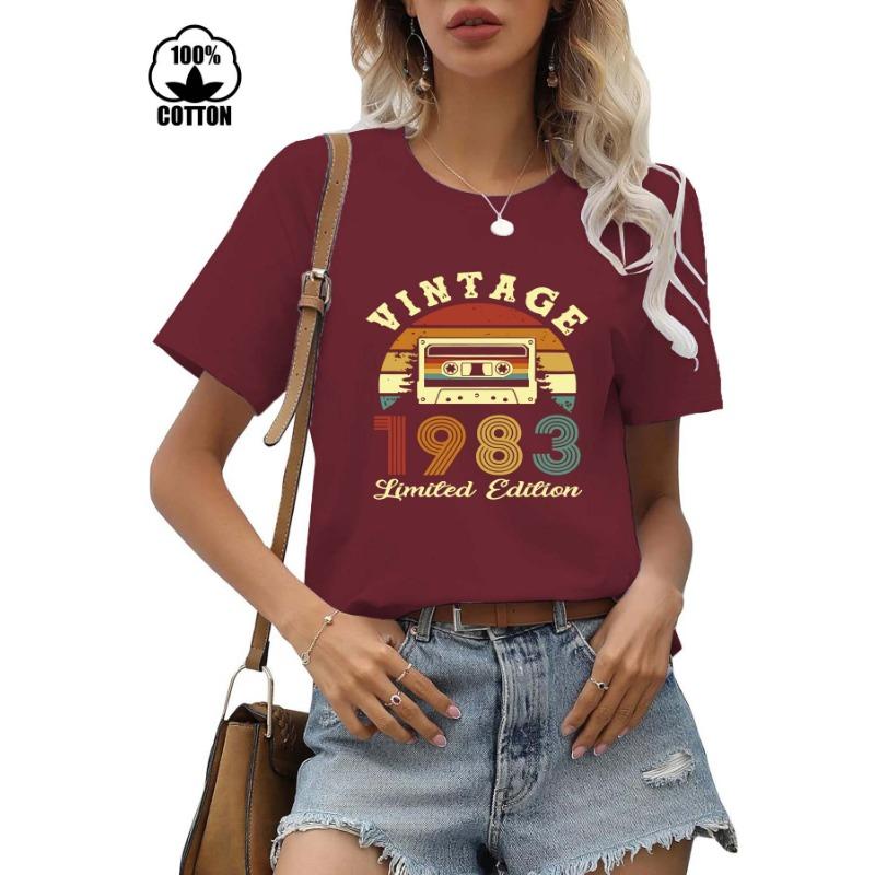 Cotton Short Sleeved Round Neck Printed T-shirt Women