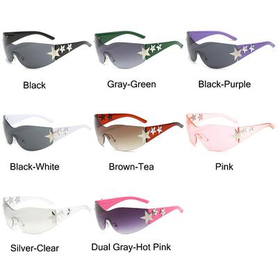 Rimless Y2K Sunglasses Futuristic Star Wrap Around Sun Glasses 2000S Accessories for Women Men Trendy Aesthetic Shades