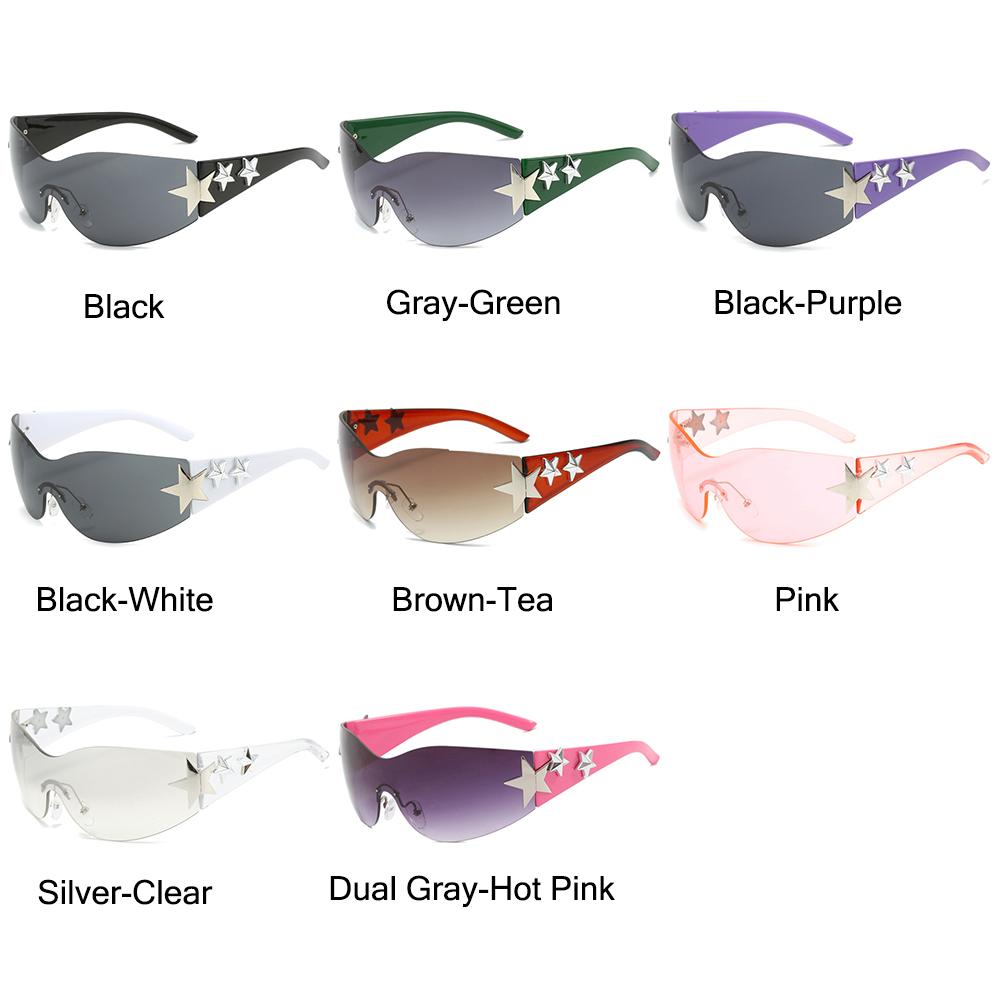 Rimless Y2K Sunglasses Futuristic Star Wrap Around Sun Glasses 2000S Accessories for Women Men Trendy Aesthetic Shades