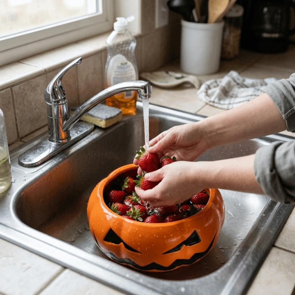 Ceramic Berry Cleaning Basin Self-spinning Berry Swirl Bowl Strainer Basket Fruit Bowl Home