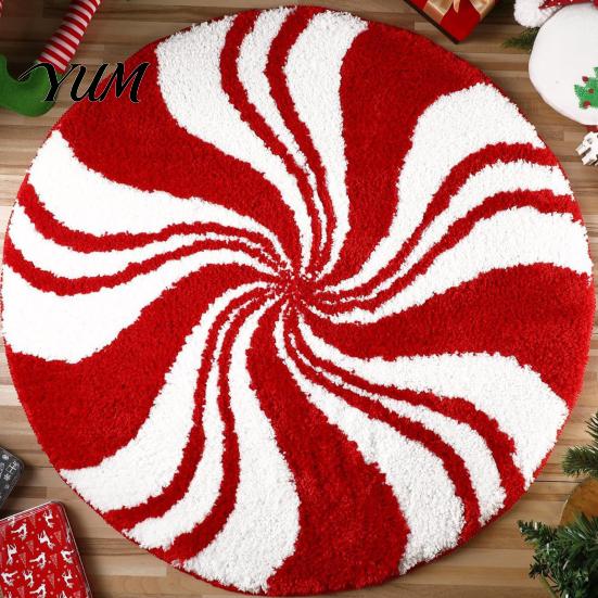 Thickened Cozy Mat Round Christmas Rug, 39" Imitation Cashmere Santa Snowflake Pattern, Holiday Party Floor Covering Area Rug for Home Living