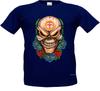 Greaser Rockebilly Tattoo & Gothic Print Model Skull Roses Navy Blue T Shirt-,men&women Unisex T-shirt