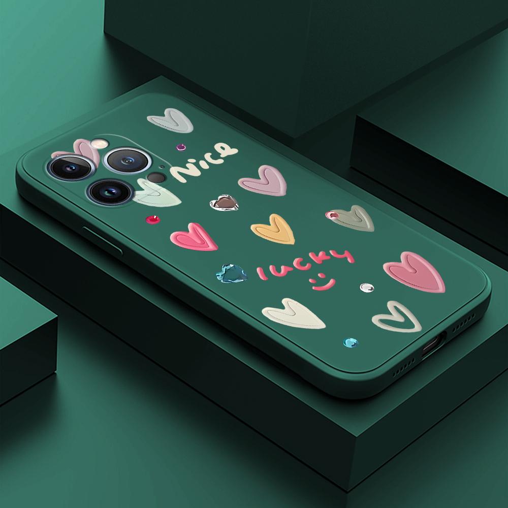 For iPhone 16 15 14 13 12 Pro Max Samsung S25 S23 S24 Plus A53 A15 A16 A13 A14 A23 A25 Love Heart Design Soft Full Lens Protect Phone Case