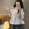 Korean Style Gentle Style Camisole Shirt Women's Summer New French Off-Shoulder Top Loose Off-shoulder Short-Sleeve Shirt