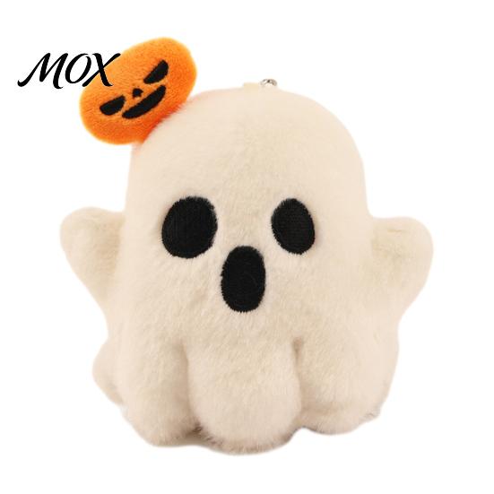 Desktop Decoration Halloween Ghost/Pumpkin Black Cat Plush Figurine, Soft Stuffed Doll Ghost Keychain with Hanging Chain, Creative Photography